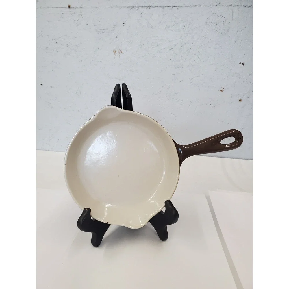 Vintage Cousances No 16 Enameled Cast Iron Skillet Brown Cream Made in France